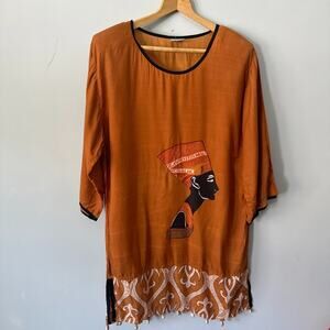 Black Magic Tunic Dress Womens Medium Brown Shell Embellished Earthy Tribal Chic